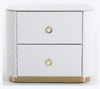 Modern Luxury 2-Drawer Quilted Leather Nightstand - Gold Base & Marble Top Glam Diamond Stitching Bedside Table For Bedroom Lumendat
