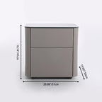 Modern Minimalist 2-Drawer Faux Leather Nightstand - Handleless Design & Black Glass Top Rounded Corner Bedside Table For Bedroom Lumendat