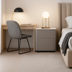 Modern Minimalist 2-Drawer Faux Leather Nightstand - Handleless Design & Black Glass Top Rounded Corner Bedside Table For Bedroom Lumendat