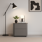 Modern Minimalist 2-Drawer Faux Leather Nightstand - Handleless Design & Black Glass Top Rounded Corner Bedside Table For Bedroom Lumendat