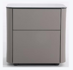 Modern Minimalist 2-Drawer Faux Leather Nightstand - Handleless Design & Black Glass Top Rounded Corner Bedside Table For Bedroom Lumendat