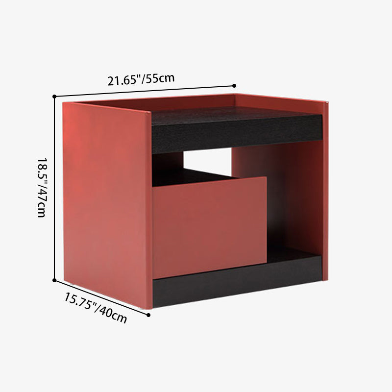 Modern Minimalist Two-Tone Nightstand 1-Drawer - Black Oak & Scarlet Accent Storage Bedside Table For Bedroom Lumendat