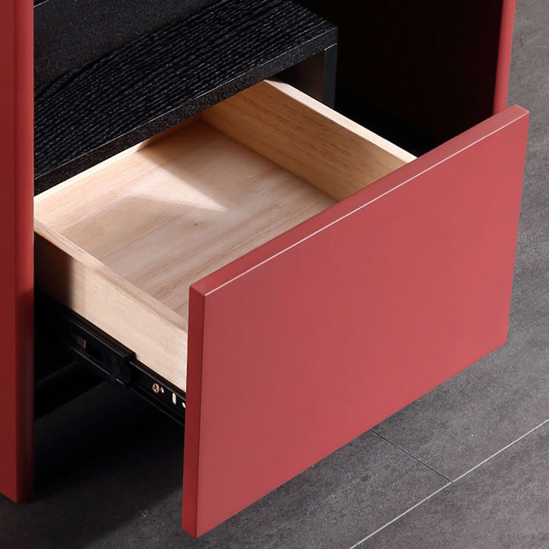 Modern Minimalist Two-Tone Nightstand 1-Drawer - Black Oak & Scarlet Accent Storage Bedside Table For Bedroom Lumendat