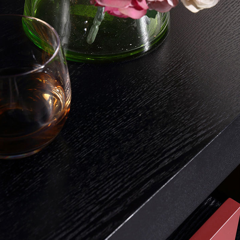 Modern Minimalist Two-Tone Nightstand 1-Drawer - Black Oak & Scarlet Accent Storage Bedside Table For Bedroom Lumendat