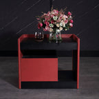 Modern Minimalist Two-Tone Nightstand 1-Drawer - Black Oak & Scarlet Accent Storage Bedside Table For Bedroom Lumendat