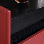 Modern Minimalist Two-Tone Nightstand 1-Drawer - Black Oak & Scarlet Accent Storage Bedside Table For Bedroom Lumendat