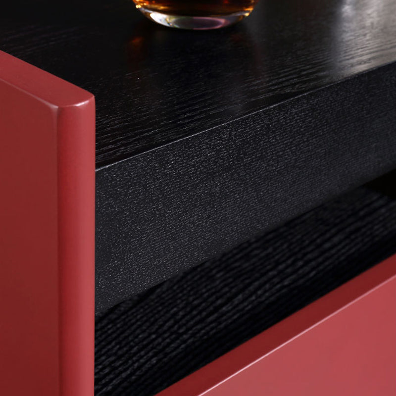 Modern Minimalist Two-Tone Nightstand 1-Drawer - Black Oak & Scarlet Accent Storage Bedside Table For Bedroom Lumendat