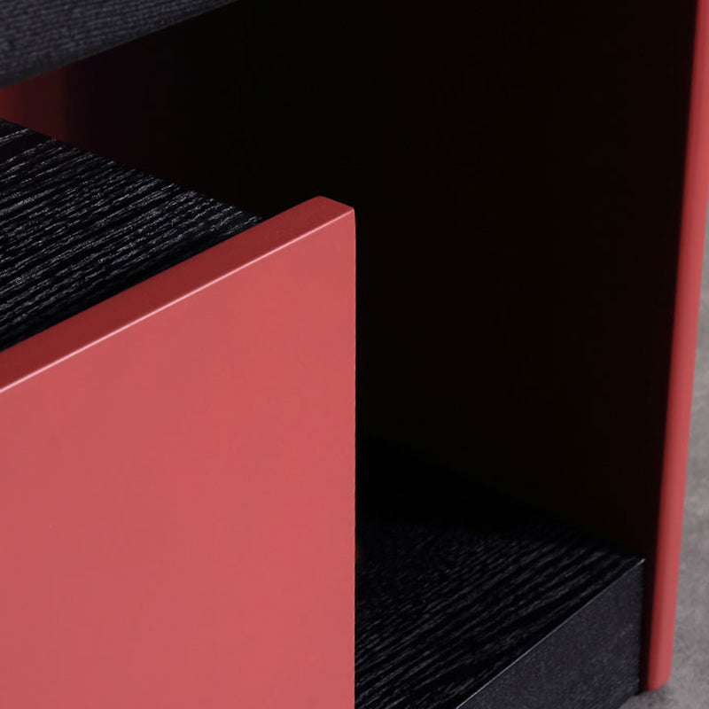 Modern Minimalist Two-Tone Nightstand 1-Drawer - Black Oak & Scarlet Accent Storage Bedside Table For Bedroom Lumendat