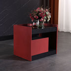 Modern Minimalist Two-Tone Nightstand 1-Drawer - Black Oak & Scarlet Accent Storage Bedside Table For Bedroom Lumendat