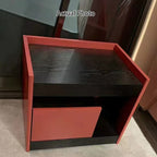 Modern Minimalist Two-Tone Nightstand 1-Drawer - Black Oak & Scarlet Accent Storage Bedside Table For Bedroom Lumendat