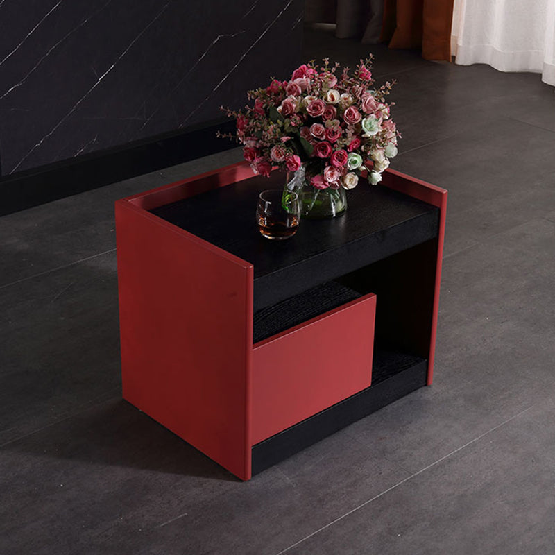 Modern Minimalist Two-Tone Nightstand 1-Drawer - Black Oak & Scarlet Accent Storage Bedside Table For Bedroom Lumendat