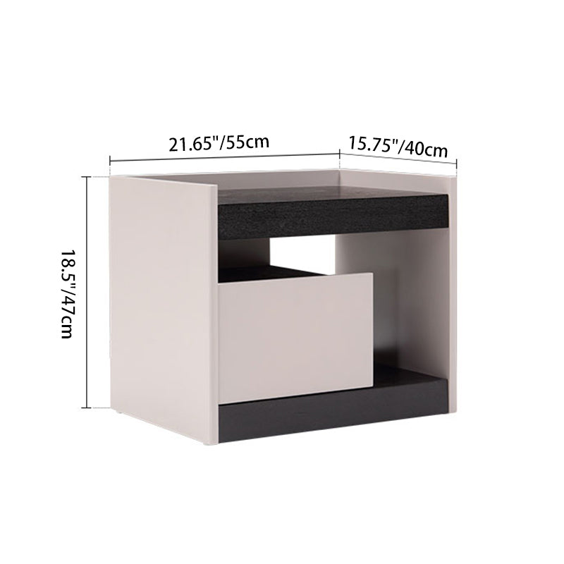 Modern Minimalist Nightstand: Black Oak & Gray Single-Drawer Nightstand - Sleek Matte Finish Storage Bedside Table For Bedroom Lumendat