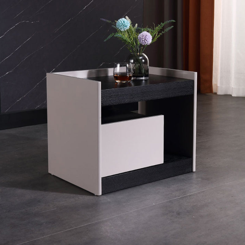 Modern Minimalist Nightstand: Black Oak & Gray Single-Drawer Nightstand - Sleek Matte Finish Storage Bedside Table For Bedroom Lumendat