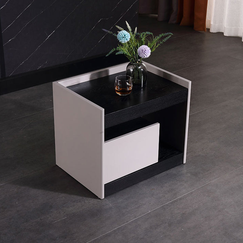 Modern Minimalist Nightstand: Black Oak & Gray Single-Drawer Nightstand - Sleek Matte Finish Storage Bedside Table For Bedroom Lumendat