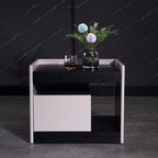 Modern Minimalist Nightstand: Black Oak & Gray Single-Drawer Nightstand - Sleek Matte Finish Storage Bedside Table For Bedroom Lumendat