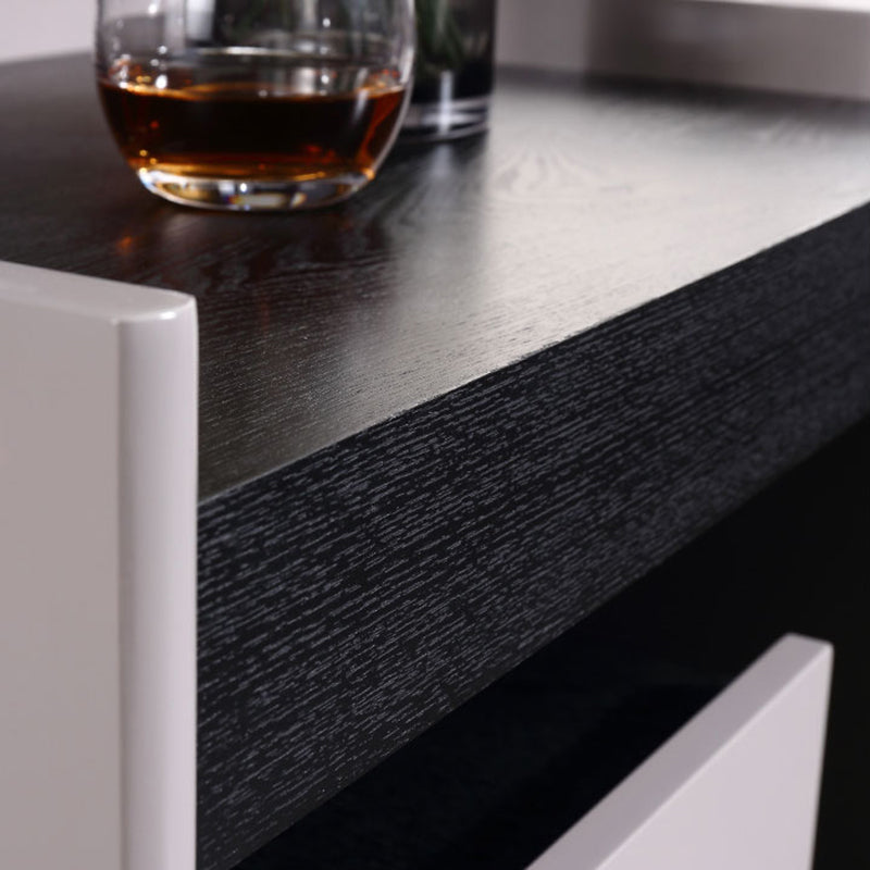 Modern Minimalist Nightstand: Black Oak & Gray Single-Drawer Nightstand - Sleek Matte Finish Storage Bedside Table For Bedroom Lumendat