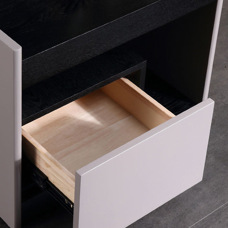 Modern Minimalist Nightstand: Black Oak & Gray Single-Drawer Nightstand - Sleek Matte Finish Storage Bedside Table For Bedroom Lumendat
