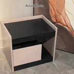 Modern Minimalist Nightstand: Black Oak & Gray Single-Drawer Nightstand - Sleek Matte Finish Storage Bedside Table For Bedroom Lumendat