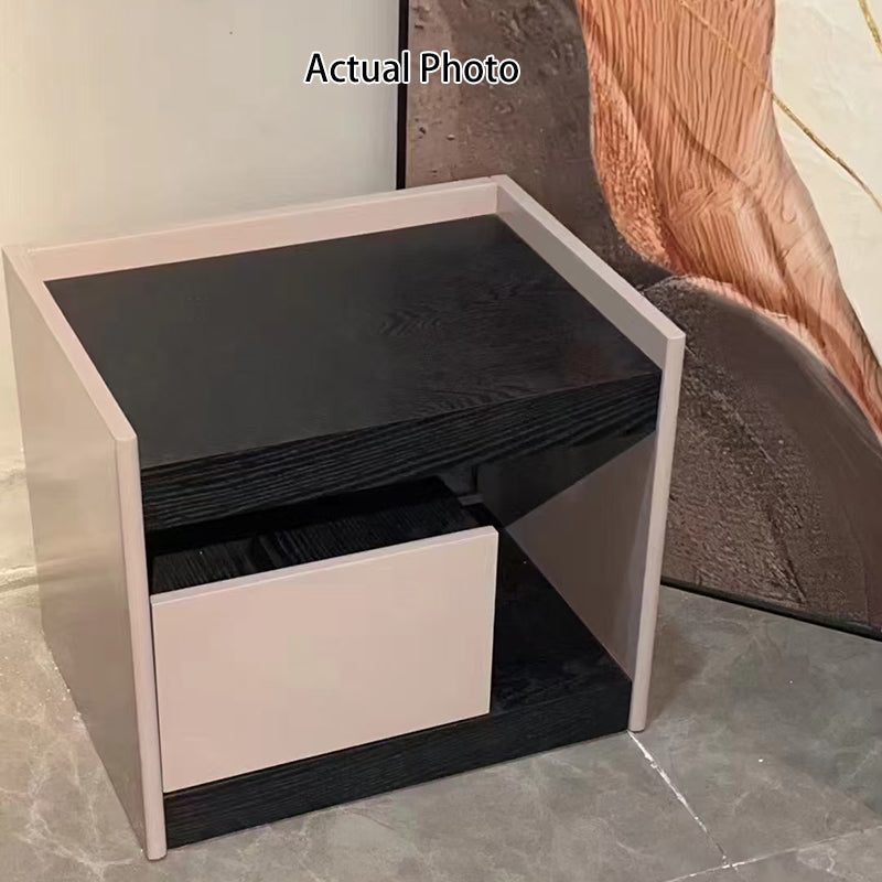 Modern Minimalist Nightstand: Black Oak & Gray Single-Drawer Nightstand - Sleek Matte Finish Storage Bedside Table For Bedroom Lumendat