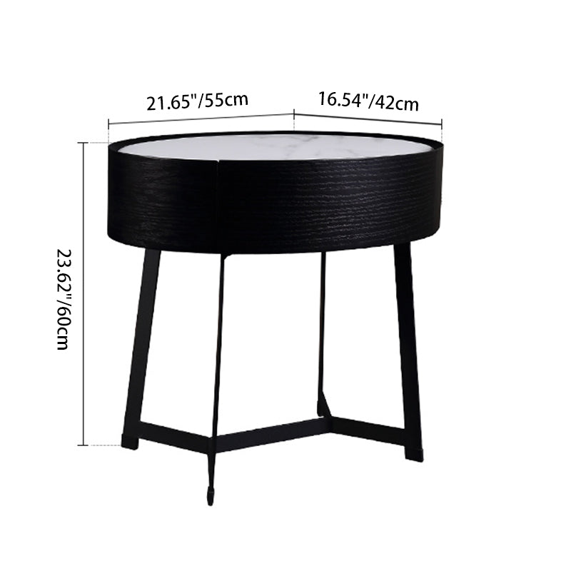 Contemporary Luxury High-Leg Nightstand: Marble Look Sintered Stone - Robot Vacuum Friendly Metal Base 1-Drawer Bedside Table For Bedroom Lumendat