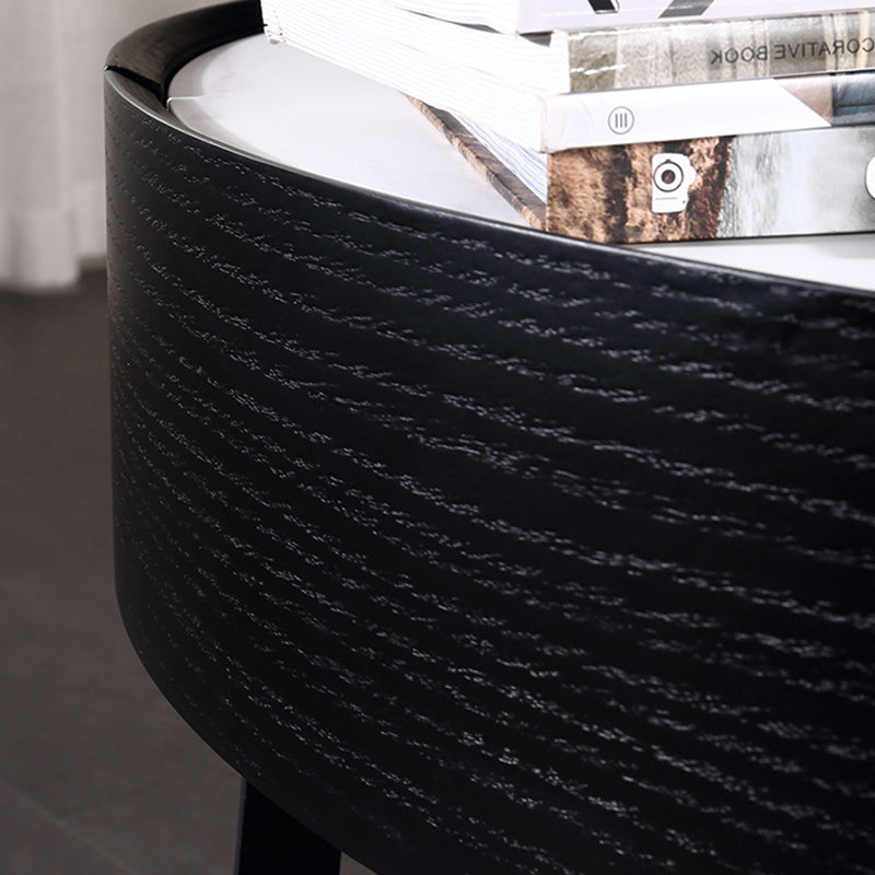 Contemporary Luxury High-Leg Nightstand: Marble Look Sintered Stone - Robot Vacuum Friendly Metal Base 1-Drawer Bedside Table For Bedroom Lumendat