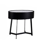 Contemporary Luxury High-Leg Nightstand: Marble Look Sintered Stone - Robot Vacuum Friendly Metal Base 1-Drawer Bedside Table For Bedroom Lumendat