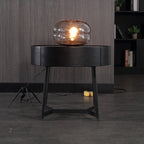 Contemporary Luxury High-Leg Nightstand: Marble Look Sintered Stone - Robot Vacuum Friendly Metal Base 1-Drawer Bedside Table For Bedroom Lumendat