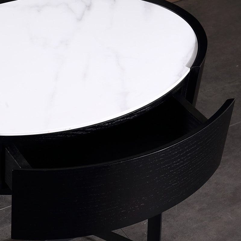 Contemporary Luxury High-Leg Nightstand: Marble Look Sintered Stone - Robot Vacuum Friendly Metal Base 1-Drawer Bedside Table For Bedroom Lumendat