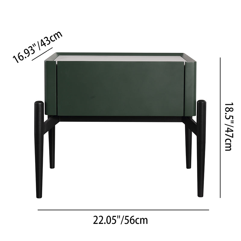 Modern Luxury Dark Green 1-Drawer Nightstand: Stiletto Legs High-End Accent Bedside Table For Bedroom Lumendat