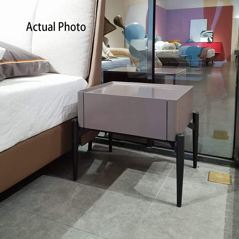 Modern Luxury Grayish Brown 1-Drawer Nightstand: Stiletto Legs High-End Accent Bedside Table For Bedroom Lumendat