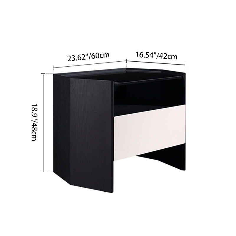 Modern Luxury Floating Dual Color Block Nightstand: Tempered Glass Top - Single Solid Wood Drawer Bedside Table For Bedroom Lumendat