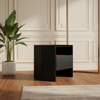 Modern Luxury Floating Dual Color Block Nightstand: Tempered Glass Top - Single Solid Wood Drawer Bedside Table For Bedroom Lumendat