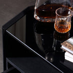 Modern Luxury Floating Dual Color Block Nightstand: Tempered Glass Top - Single Solid Wood Drawer Bedside Table For Bedroom Lumendat