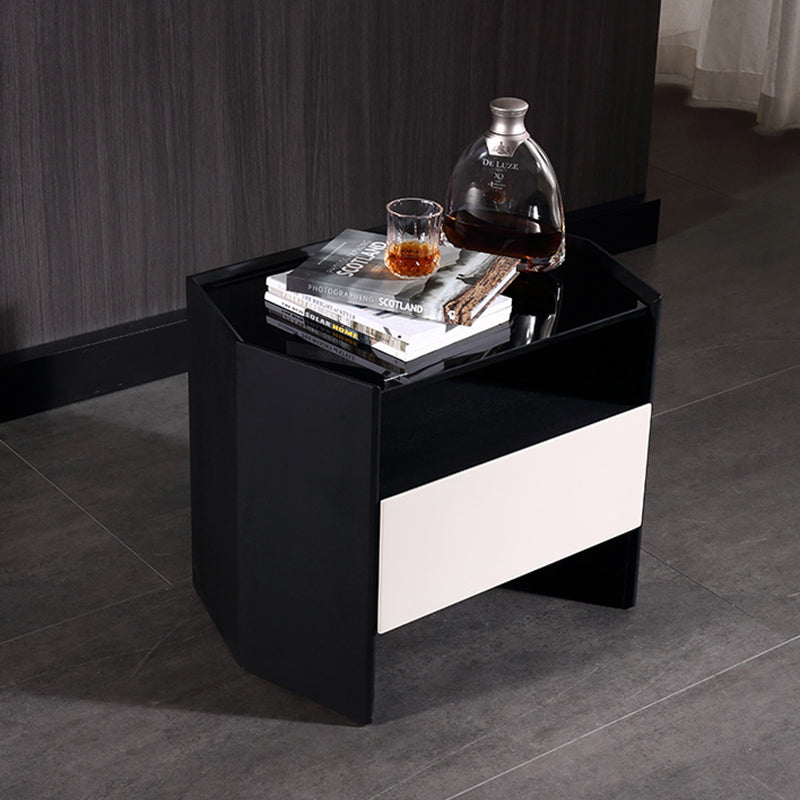 Modern Luxury Floating Dual Color Block Nightstand: Tempered Glass Top - Single Solid Wood Drawer Bedside Table For Bedroom Lumendat