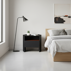 Modern Luxury Floating Dual Color Block Nightstand: Tempered Glass Top - Single Solid Wood Drawer Bedside Table For Bedroom Lumendat