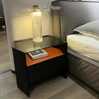 Modern Luxury Floating Dual Color Block Nightstand: Tempered Glass Top - Single Solid Wood Drawer Bedside Table For Bedroom Lumendat