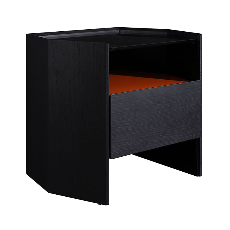 Modern Luxury Floating Dual Color Block Nightstand: Tempered Glass Top - Single Solid Wood Drawer Bedside Table For Bedroom Lumendat