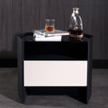 Modern Luxury Floating Dual Color Block Nightstand: Tempered Glass Top - Single Solid Wood Drawer Bedside Table For Bedroom Lumendat