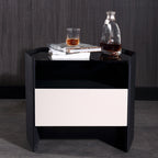 Modern Luxury Floating Dual Color Block Nightstand: Tempered Glass Top - Single Solid Wood Drawer Bedside Table For Bedroom Lumendat