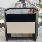 Modern Luxury Floating Dual Color Block Nightstand: Tempered Glass Top - Single Solid Wood Drawer Bedside Table For Bedroom Lumendat