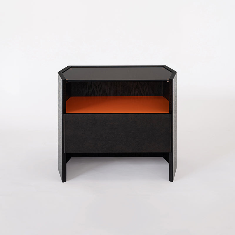 Modern Luxury Floating Dual Color Block Nightstand: Tempered Glass Top - Single Solid Wood Drawer Bedside Table For Bedroom Lumendat