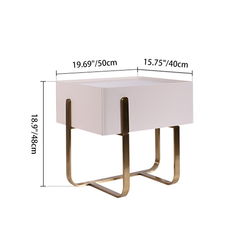 Modern Luxury Matte Beige Nightstand: Floating Design Titanium-Coated Stainless Steel-Single Drawer Bedside Table For Bedroom Lumendat
