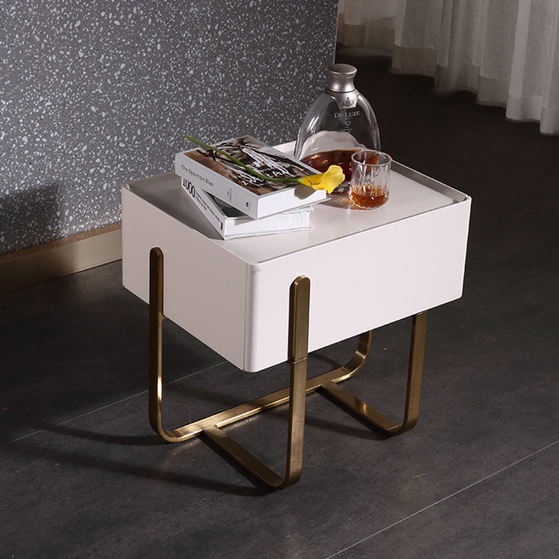 Modern Luxury Matte Beige Nightstand: Floating Design Titanium-Coated Stainless Steel-Single Drawer Bedside Table For Bedroom Lumendat