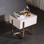 Modern Luxury Matte Beige Nightstand: Floating Design Titanium-Coated Stainless Steel-Single Drawer Bedside Table For Bedroom Lumendat