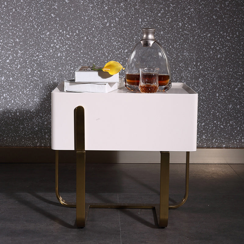 Modern Luxury Matte Beige Nightstand: Floating Design Titanium-Coated Stainless Steel-Single Drawer Bedside Table For Bedroom Lumendat