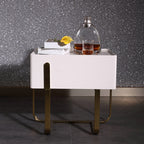 Modern Luxury Matte Beige Nightstand: Floating Design Titanium-Coated Stainless Steel-Single Drawer Bedside Table For Bedroom Lumendat