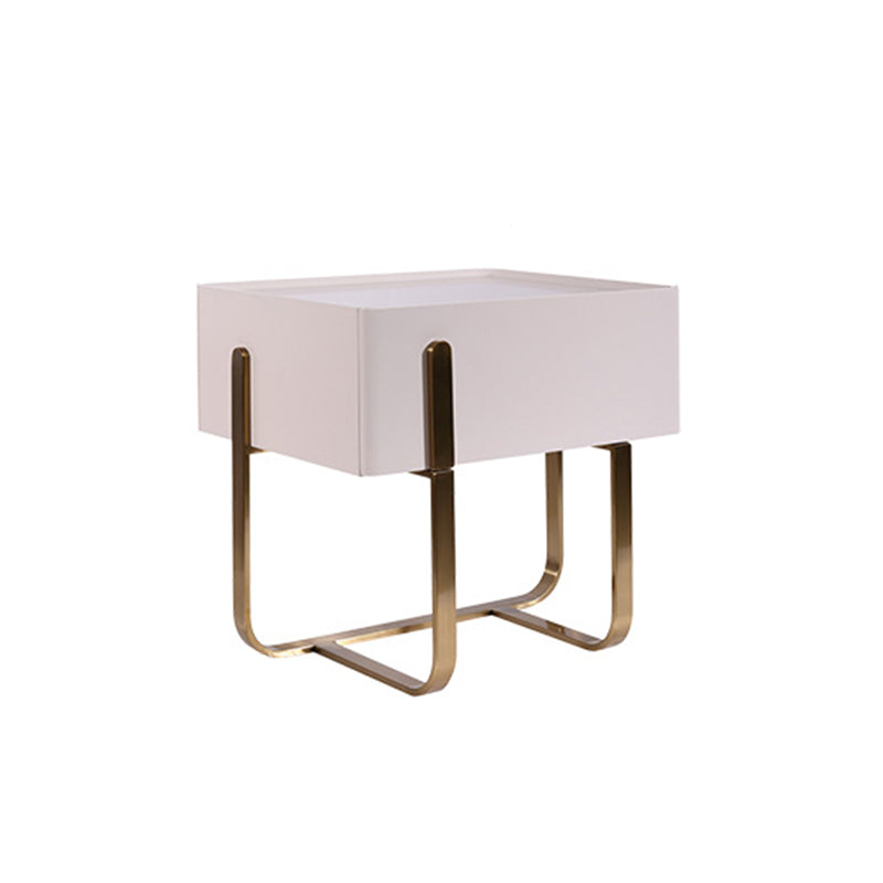 Modern Luxury Matte Beige Nightstand: Floating Design Titanium-Coated Stainless Steel-Single Drawer Bedside Table For Bedroom Lumendat