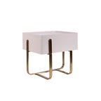 Modern Luxury Matte Beige Nightstand: Floating Design Titanium-Coated Stainless Steel-Single Drawer Bedside Table For Bedroom Lumendat