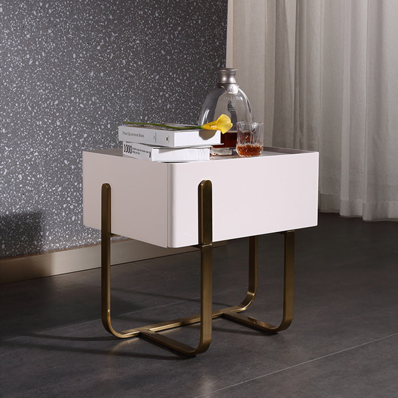 Modern Luxury Matte Beige Nightstand: Floating Design Titanium-Coated Stainless Steel-Single Drawer Bedside Table For Bedroom Lumendat