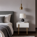 Modern Luxury Matte Beige Nightstand: Floating Design Titanium-Coated Stainless Steel-Single Drawer Bedside Table For Bedroom Lumendat